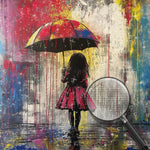 Graffiti Style Little Girl in Red Holding an Umbrella Diamond Painting