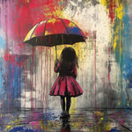 Graffiti Style Little Girl in Red Holding an Umbrella Diamond Painting
