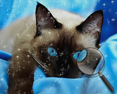 Gray Cat with Blue Eyes Diamond Painting 