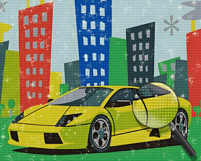 Green Cartoon Car and Buildings Diamond Painting