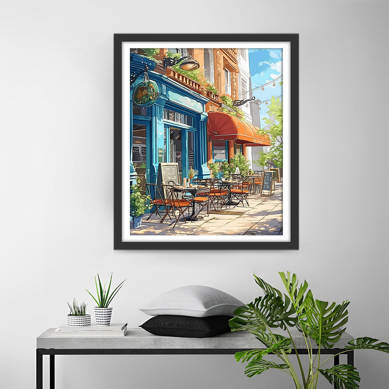 Green Coffee Shop on the Street Diamond Painting