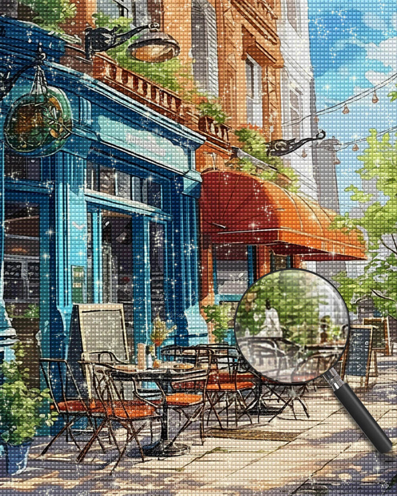 Green Coffee Shop on the Street Diamond Painting