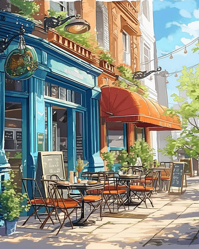 Green Coffee Shop on the Street Diamond Painting