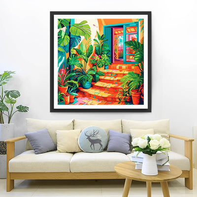 Green Plants at the Door Diamond Painting