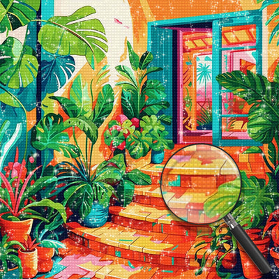 Green Plants at the Door Diamond Painting