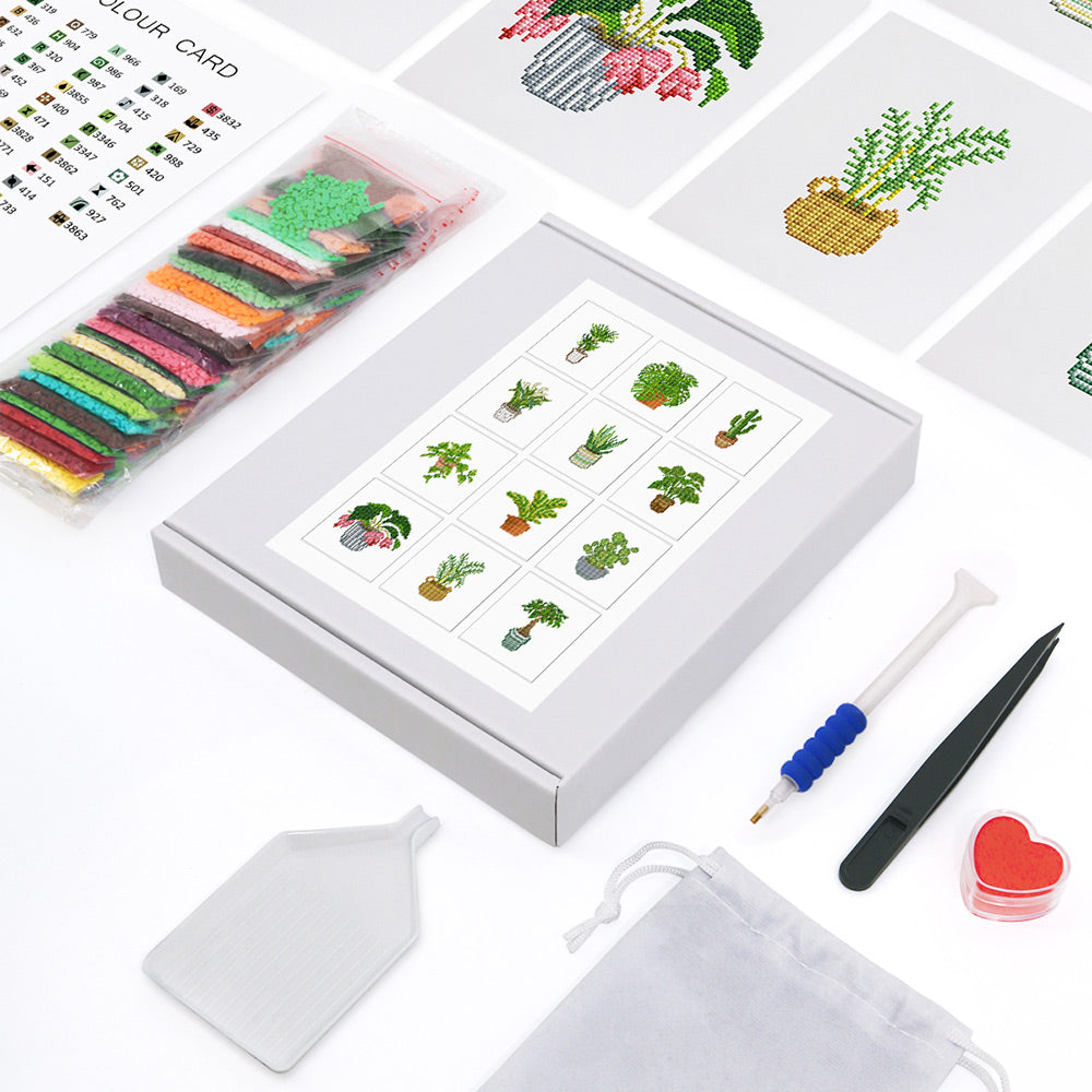 Green Potted Plants 12Pcs - Mini Diamond Painting Kit