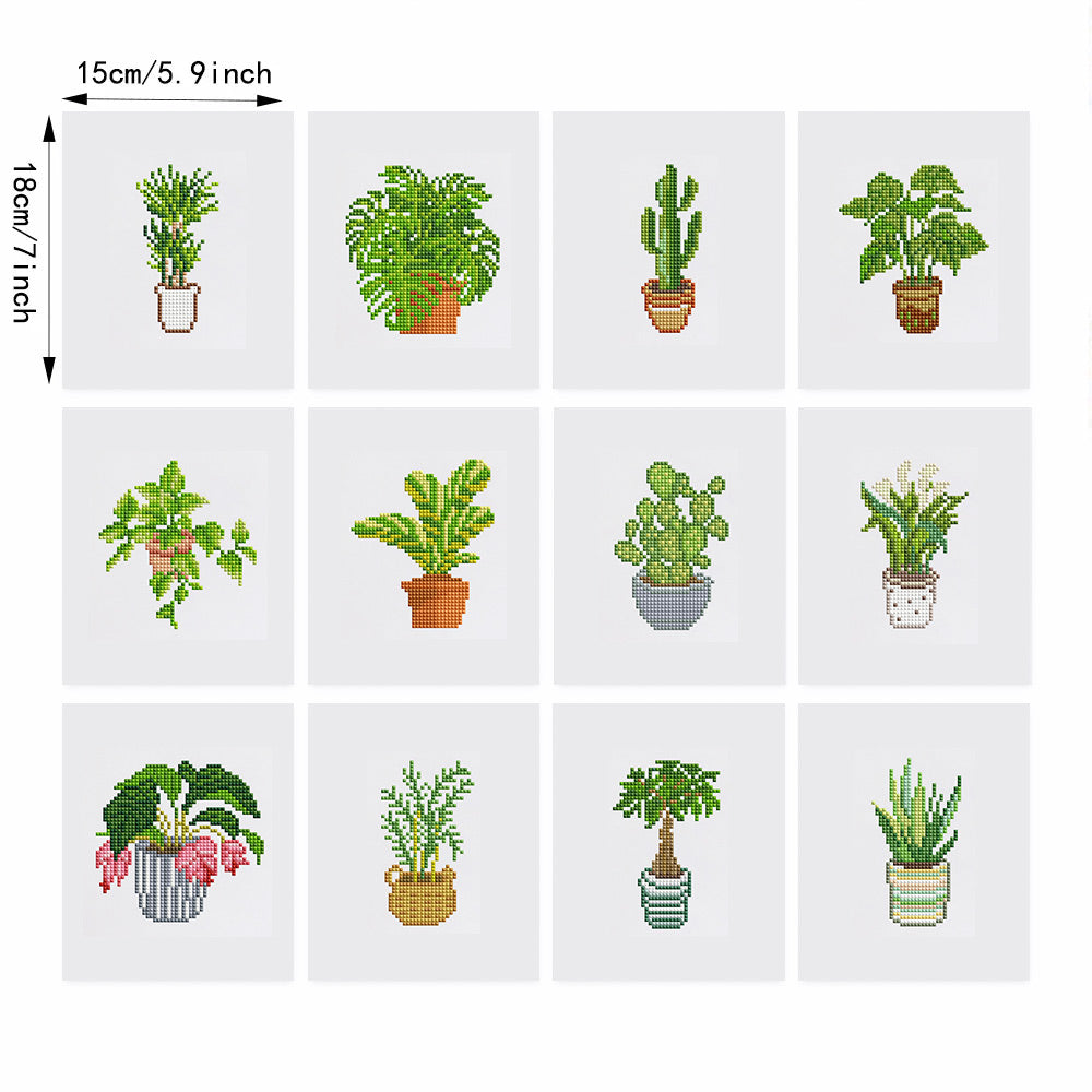 Green Potted Plants 12Pcs - Mini Diamond Painting Kit
