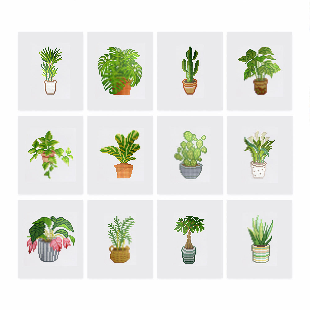 Green Potted Plants 12Pcs - Mini Diamond Painting Kit