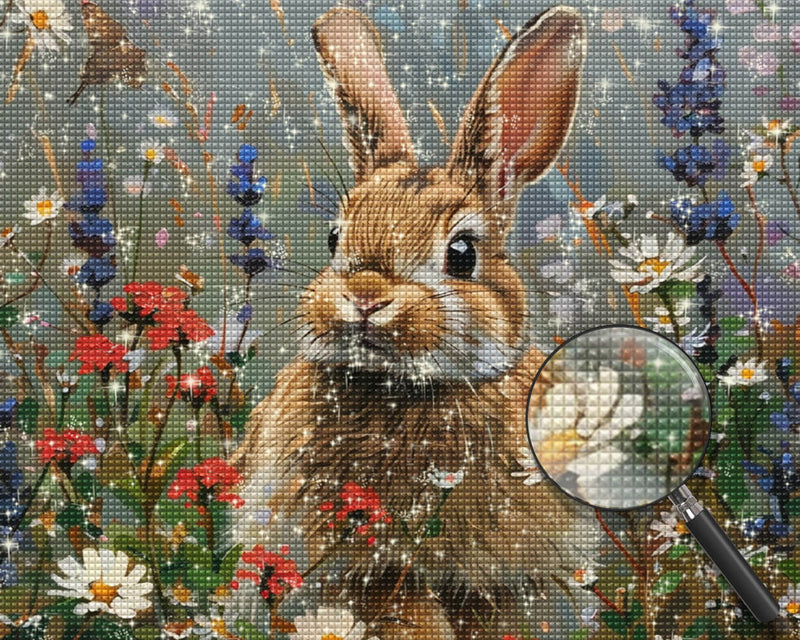 Grey Rabbit among Wild Flowers Diamond Painting