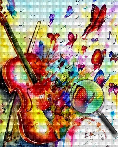 Guitar Transforms into Butterflies Diamond Painting