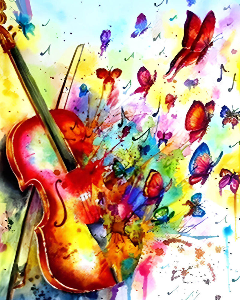 Guitar Transforms into Butterflies Diamond Painting