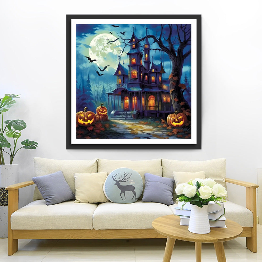 Halloween Castle and Pumpkin Lantern Diamond Painting