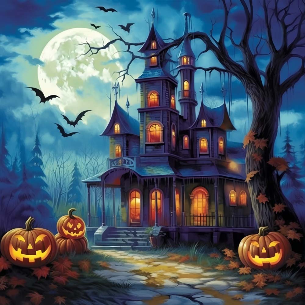 Halloween Castle and Pumpkin Lantern Diamond Painting