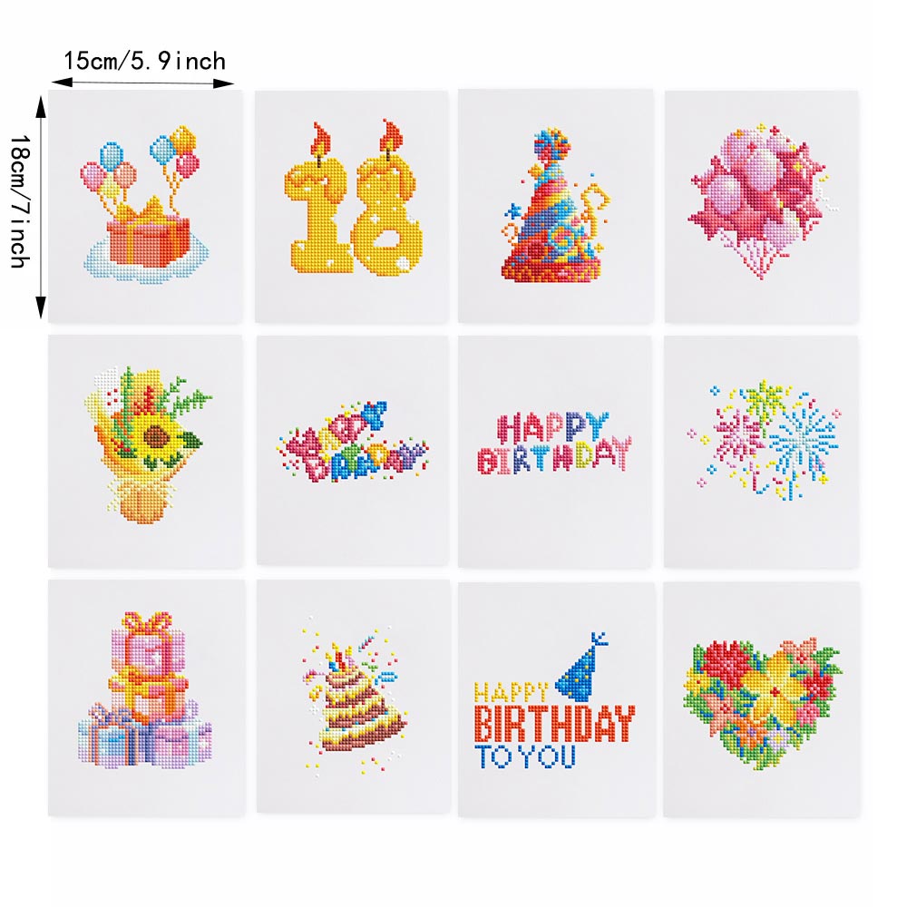 Happy Birthday 12Pcs - Mini Diamond Painting Kit