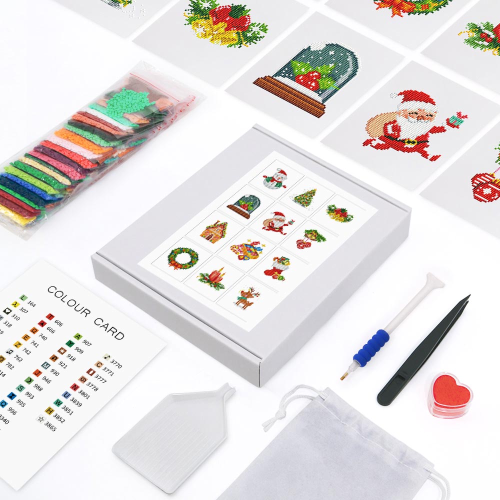 Happy Christmas Scene 12Pcs - Mini Diamond Painting Kit