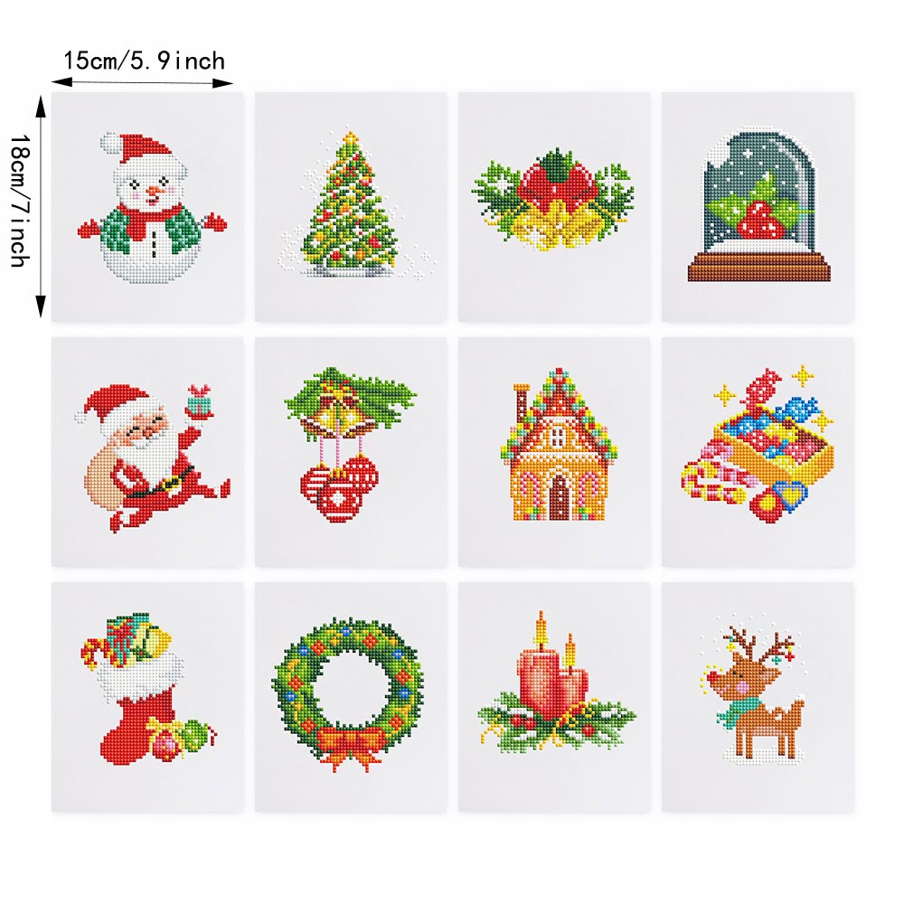 Happy Christmas Scene 12Pcs - Mini Diamond Painting Kit