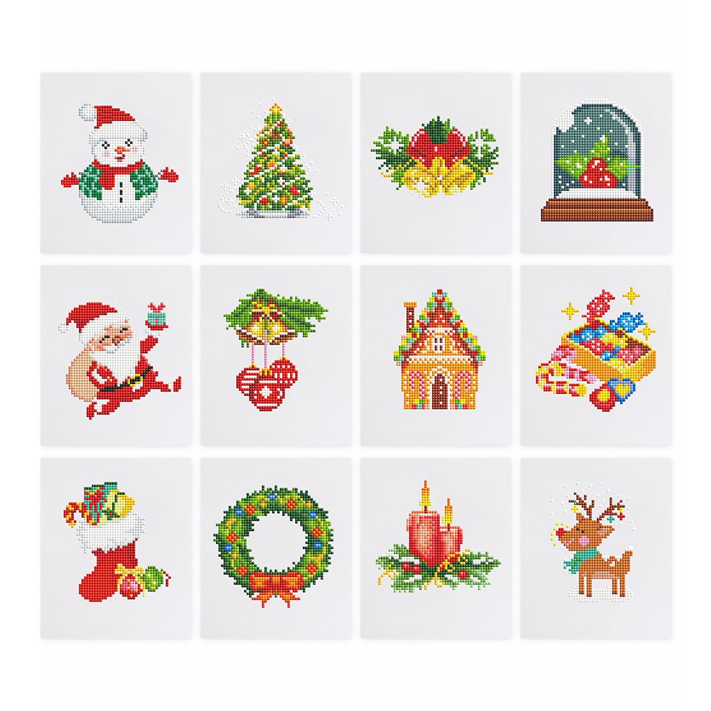 Happy Christmas Scene 12Pcs - Mini Diamond Painting Kit