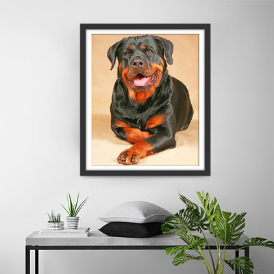 Happy Rottweiler Sitting on the Ground Diamond Painting