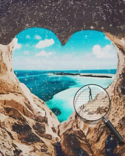 Heart-shaped Cave and Blue Lake Diamond Painting