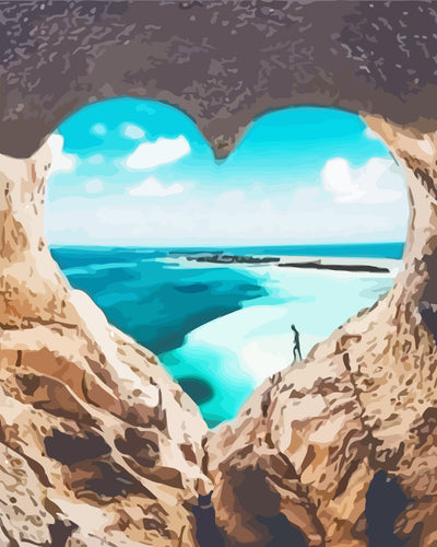 Heart-shaped Cave and Blue Lake Diamond Painting