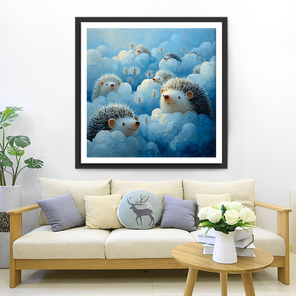 Hedgehogs and Dandelions on the Clouds Diamond Painting