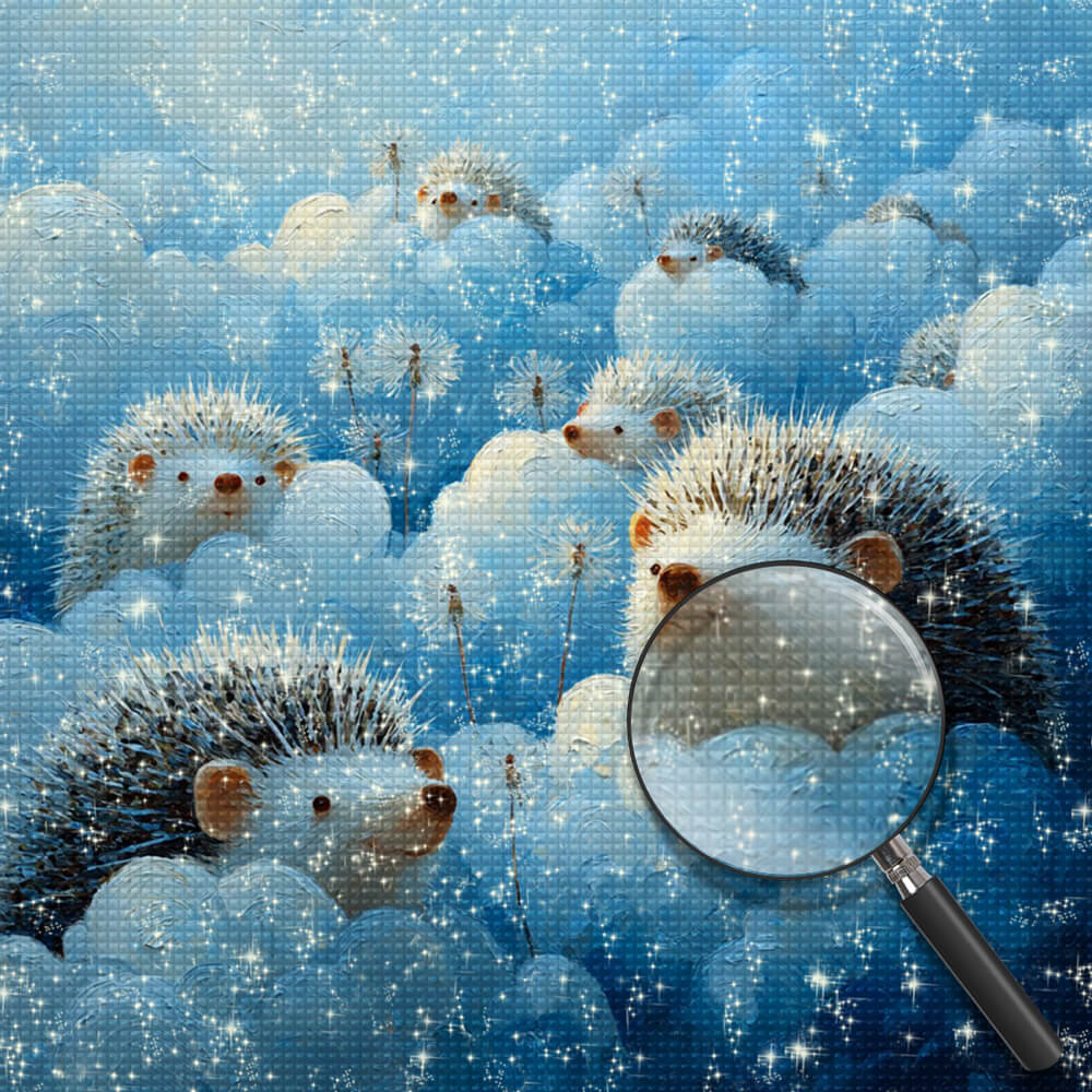 Hedgehogs and Dandelions on the Clouds Diamond Painting