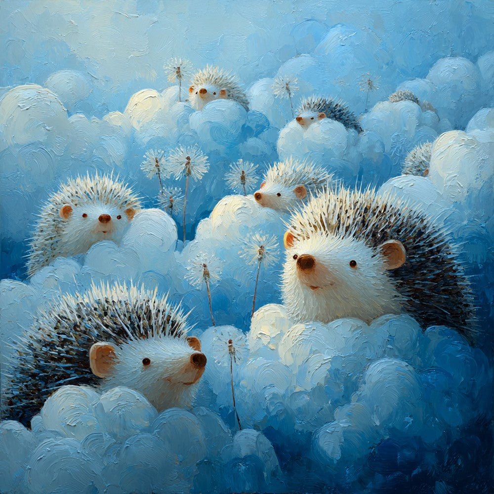 Hedgehogs and Dandelions on the Clouds Diamond Painting