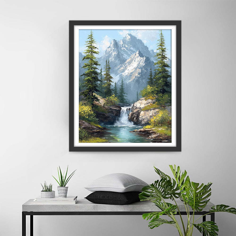 High Mountains, Streams and Cedars Diamond Painting