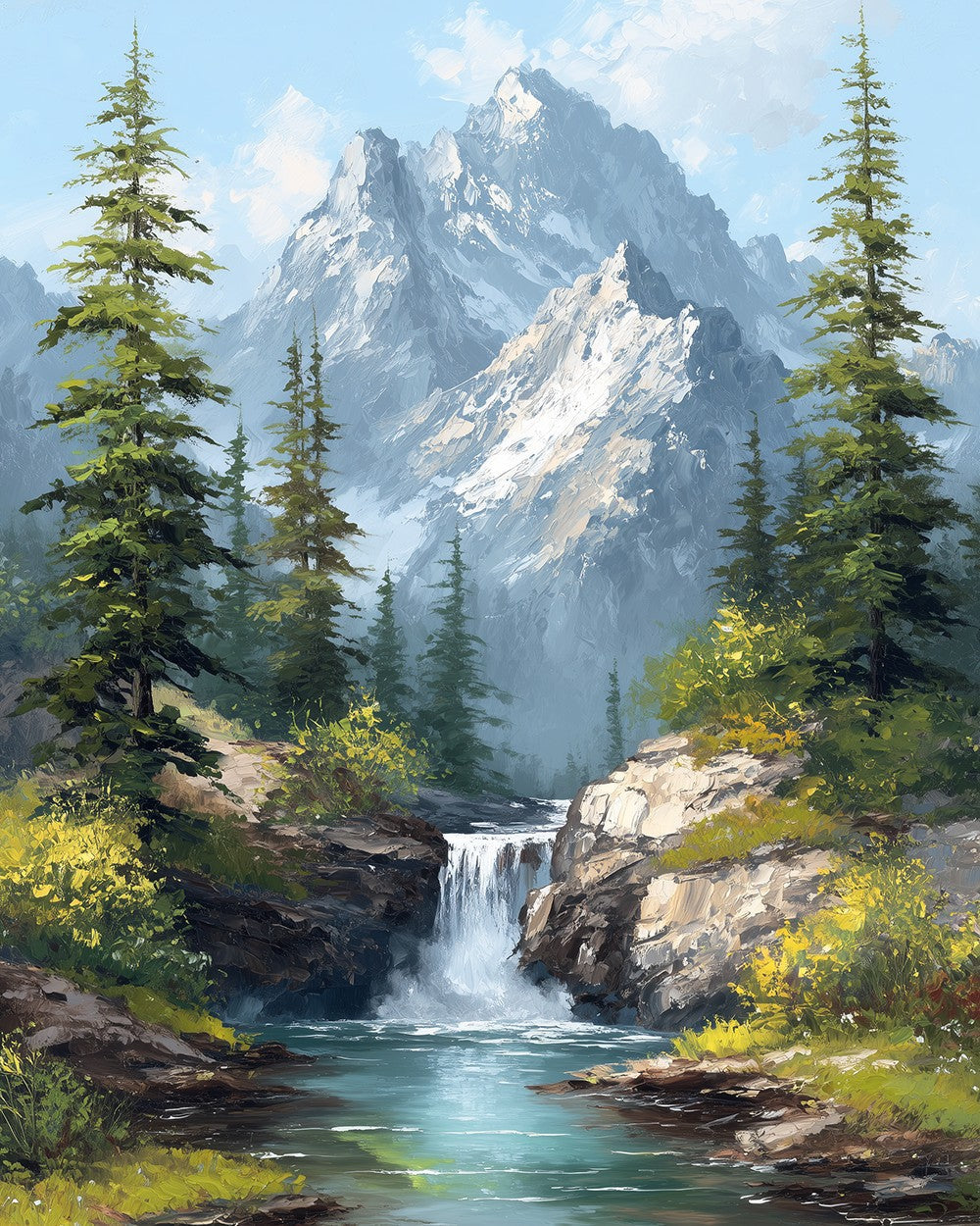High Mountains, Streams and Cedars Diamond Painting