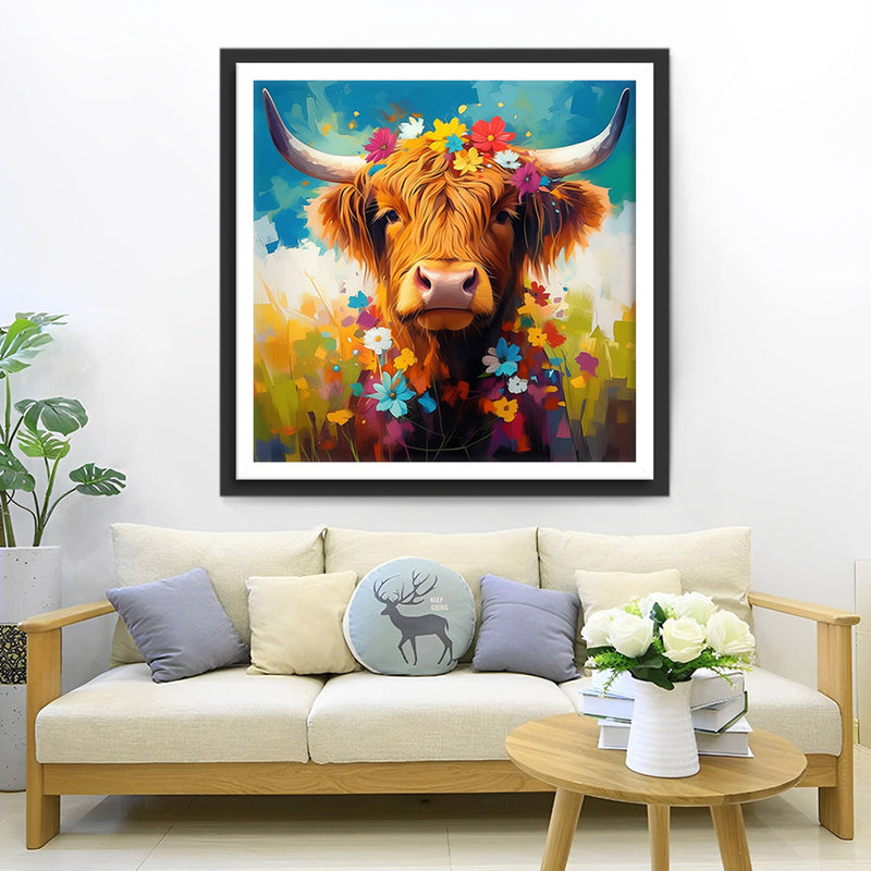 Highland Cattle and Little Flowers Diamond Painting