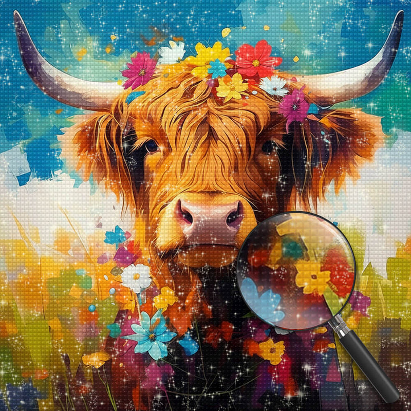 Highland Cattle and Little Flowers Diamond Painting