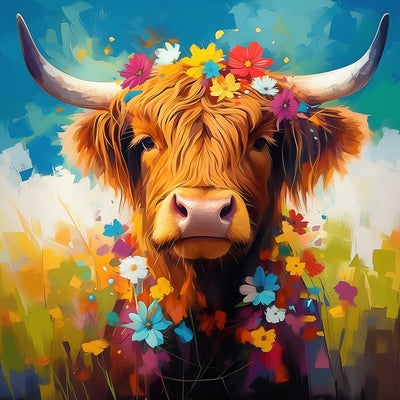 Highland Cattle and Little Flowers Diamond Painting