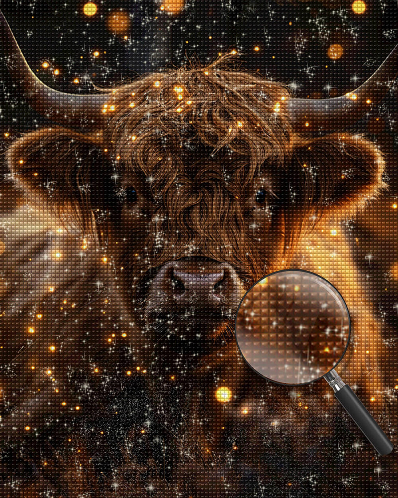 Highland Cattle and Twinkling Lights Diamond Painting