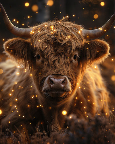 Highland Cattle and Twinkling Lights Diamond Painting
