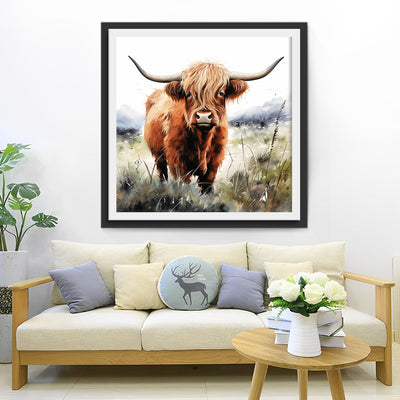 Highland Cattle in the Meadow Diamond Painting