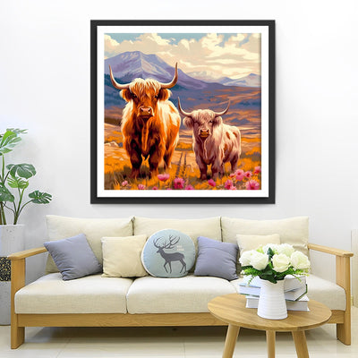 Highland Cattle on the Slope Diamond Painting