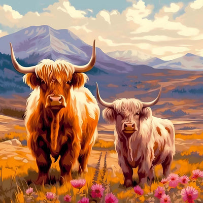 Highland Cattle on the Slope Diamond Painting
