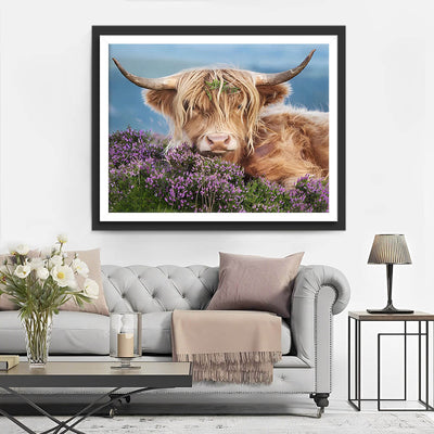 Highland Cow and Purple Wildflowers Diamond Painting