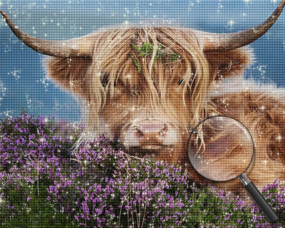 Highland Cow and Purple Wildflowers Diamond Painting
