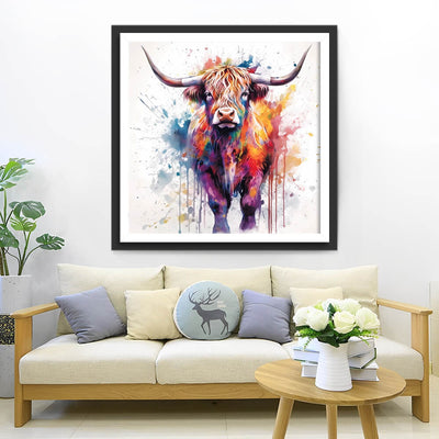 Highland Cow and Watercolor Diamond Painting