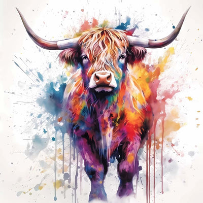 Highland Cow and Watercolor Diamond Painting