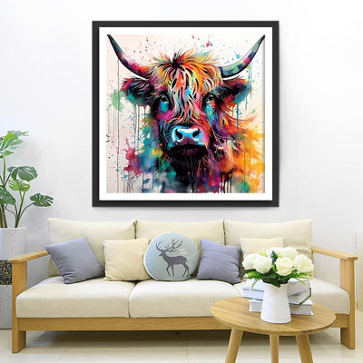 Highland Cow Head and Watercolor Diamond Painting