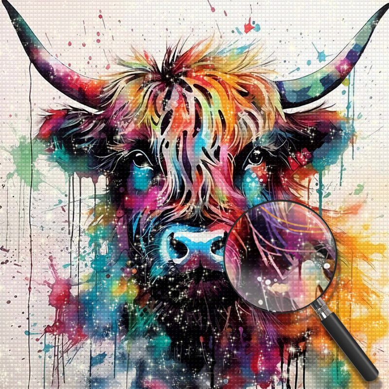 Highland Cow Head and Watercolor Diamond Painting