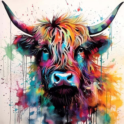 Highland Cow Head and Watercolor Diamond Painting