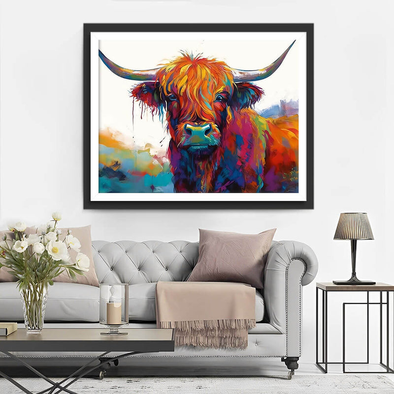 Highland Cow in Watercolor Style Diamond Painting