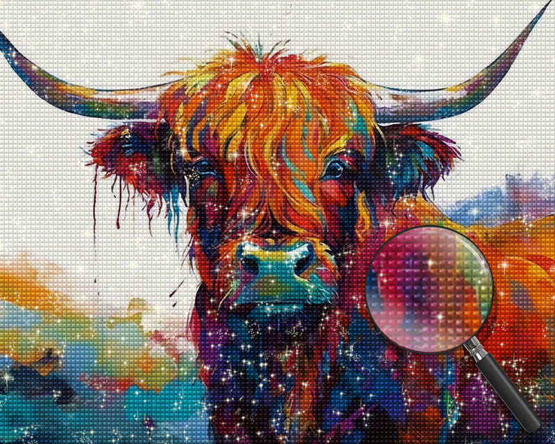 Highland Cow in Watercolor Style Diamond Painting
