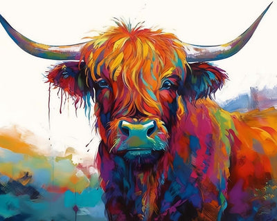 Highland Cow in Watercolor Style Diamond Painting