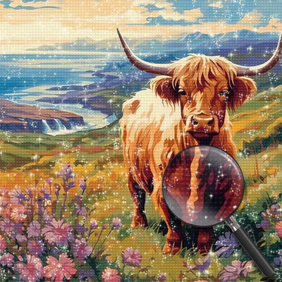 Highland Cow on the Grass Diamond Painting