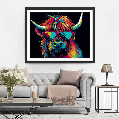 Highland Cow with Glasses Diamond Painting