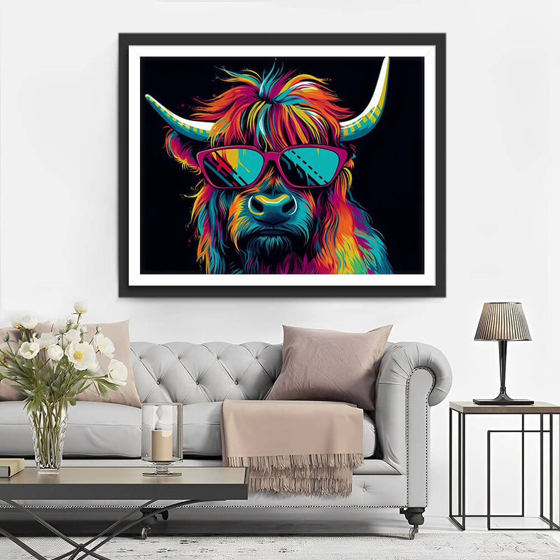 Highland Cow with Glasses Diamond Painting